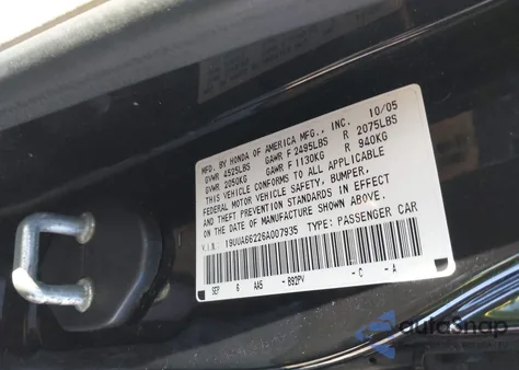2006 Acura Tl z USA, uszkodzony, nr VIN 19UUA66226A007935